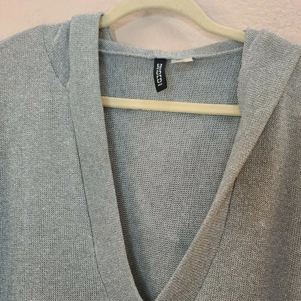 Divided H&M Sweater Womens Medium Gray Metallic Slouchy Sleeve Hooded Casual - Picture 3 of 12